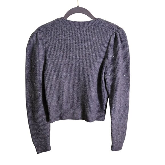 J.Crew Puff Sleeve Rhinestone Heathered Purple Supersoft Yarn Sweater Size XS - Picture 3 of 8